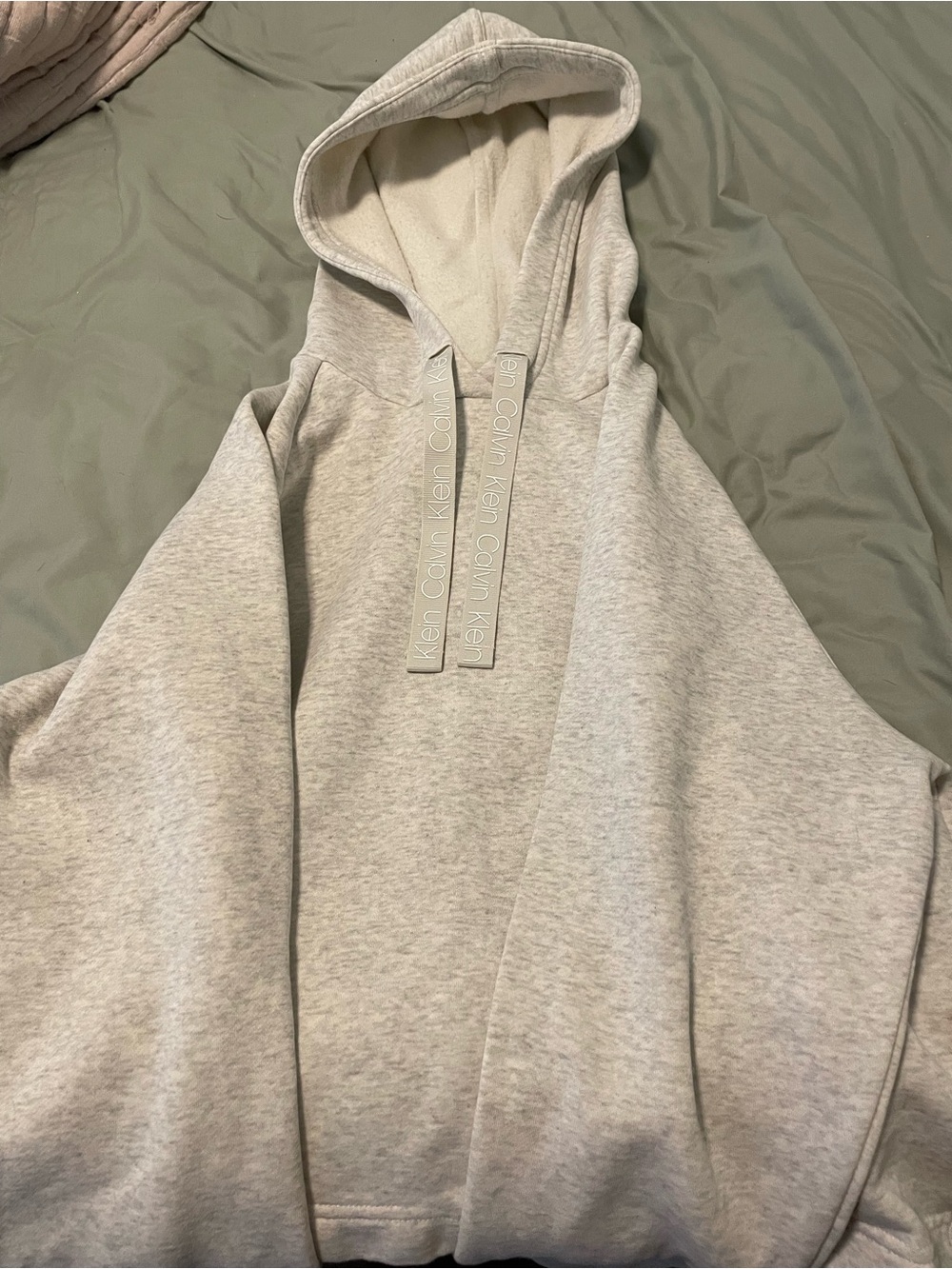 Calvin Klein Heather Gray Logo Drawstring Hoodie